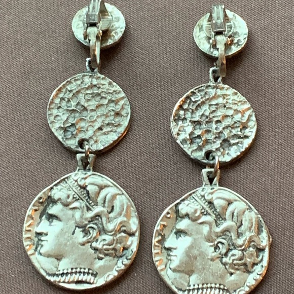 Apollo Greek Roman Simulated Coin Silver Tone Clip On Earrings Jewelry - Picture 9 of 10